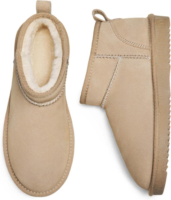 DREAM PAIRS Ankle Winter Mini Boots for Women Genuine Suede Faux Fur Lining Water Resistant Warm Snow Boots Slip On Memory Foam Comfort Booties FuzzyClassic - Image 3