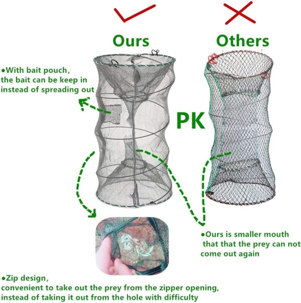 Fishing Bait Trap,2 Packs Crab Trap Minnow Trap Crawfish Trap Lobster Shrimp Collapsible Cast Net Fishing Nets Portable Folded Fishing Accessories,12.6X20.1inches - Image 4