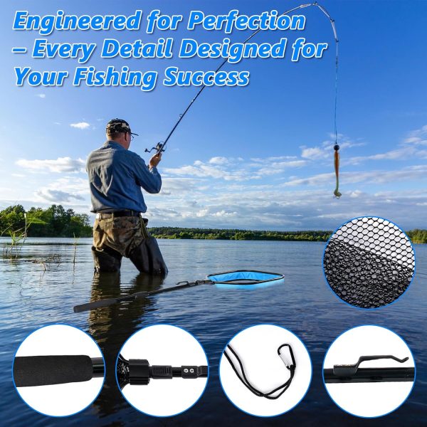 Floating Fishing Net for Steelhead, Salmon, Fly, Kayak, Bass,Trout Fishing, Catfish, Rubber Fish Net for Easy Catch & Release,Fishing Gear with Telescoping Handle Easy Transportation & Storage - Image 2