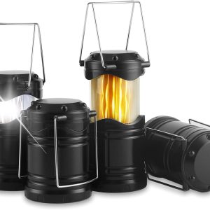 Lichamp 4 Pack LED Camping Lanterns, Collapsible Flameless Candles Tea Lights, Portable Battery Powered Camping Lights Emergency Supplies Kit, Black