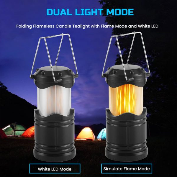 Lichamp 4 Pack LED Camping Lanterns, Collapsible Flameless Candles Tea Lights, Portable Battery Powered Camping Lights Emergency Supplies Kit, Black - Image 3