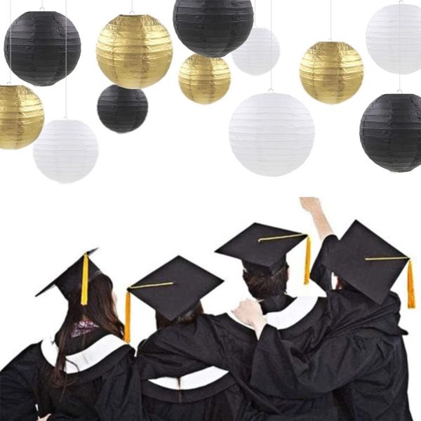 Paper Lanterns Party Decorations,12pcs Gold Black White Hanging Paper Lantern for for Wedding Graduation Anniversary Birthday Party Decorations - Image 4
